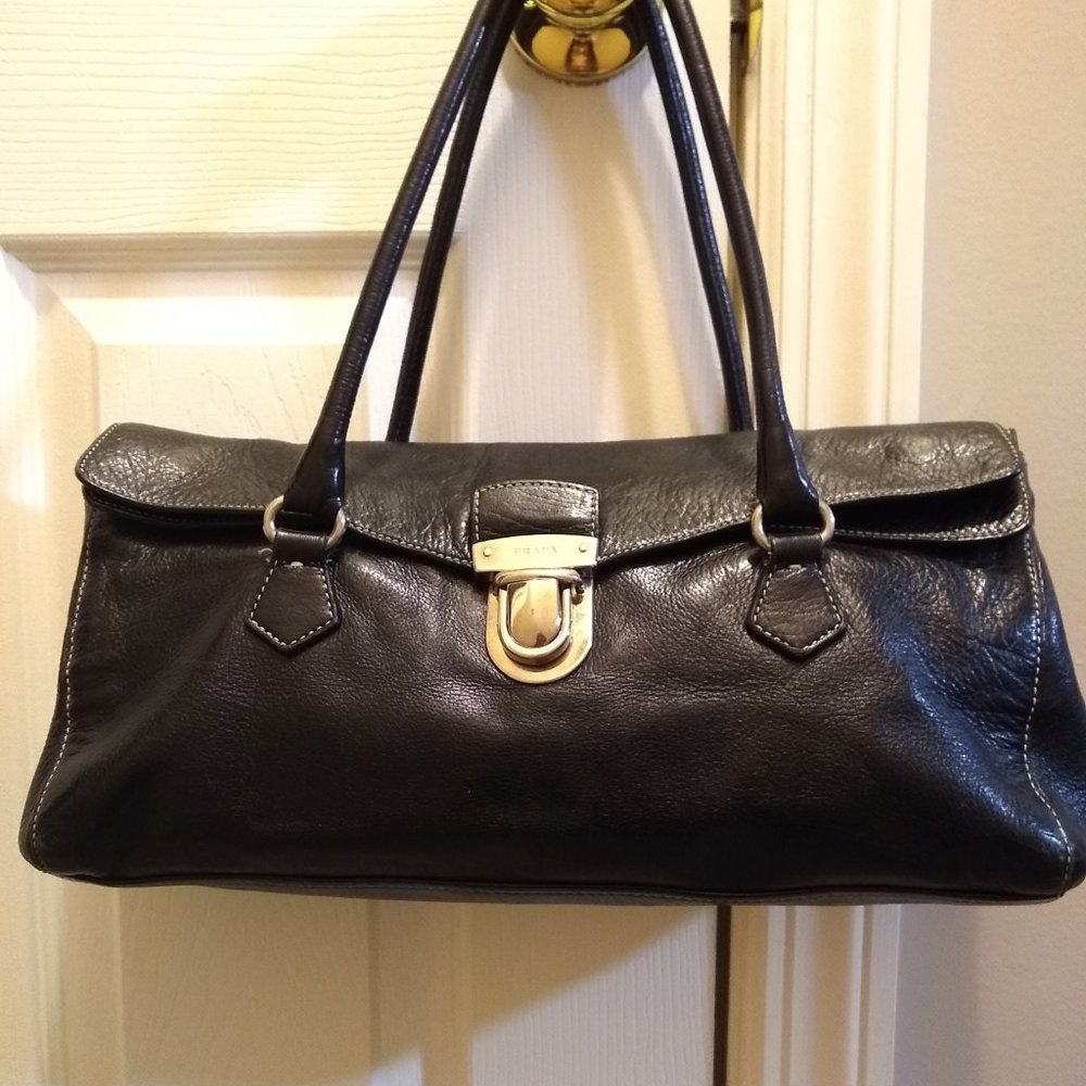 Authentic Prada Black Leather Foldover Vintage